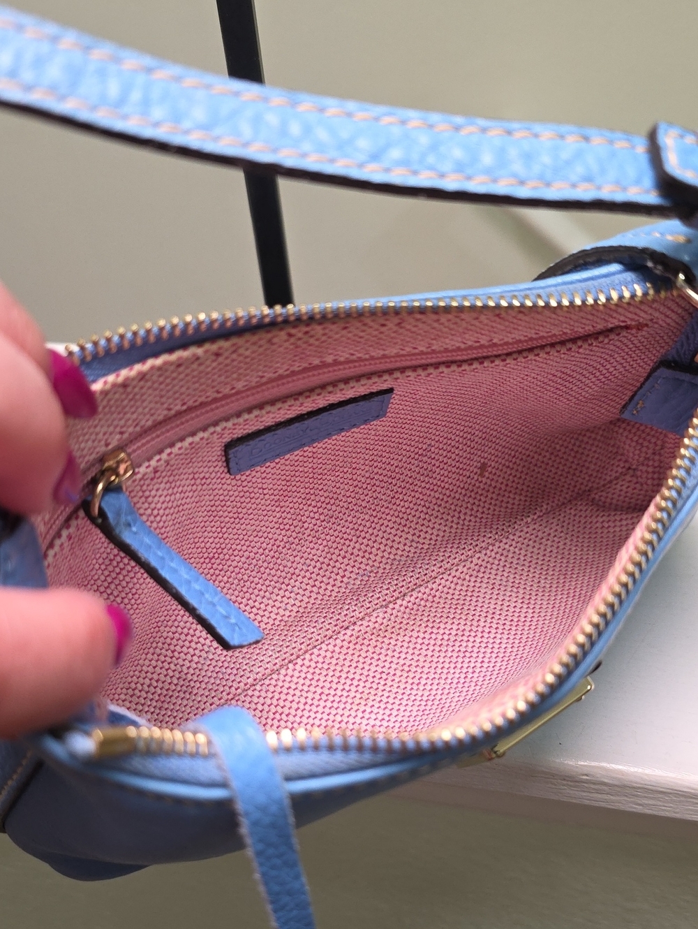 Dooney & Bourke Denim Pebbled Leather Hobo Mini Bag GUC - Picture 9 of 12